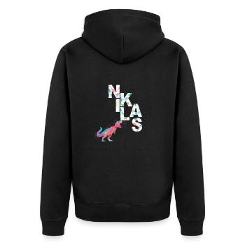 NIKLAS - Beautiful boy name with dinosaur - Unisex Premium Organic Zip Hoodie - black - Back - Nico (187cm)