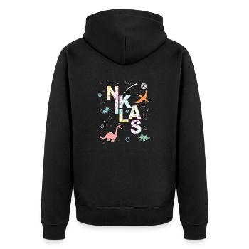 NIKLAS - Beautiful boy name with dinosaur - Unisex Premium Organic Zip Hoodie - black - Back - Nico (187cm)