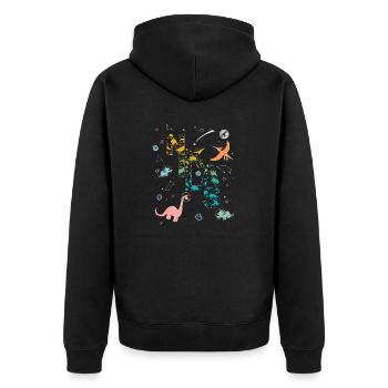 NIKLAS - Schöner Jungen Name mit Dinosaurier - Unisex Premium Bio Zip Hoodie - Schwarz - Hinten - Nico (187cm)