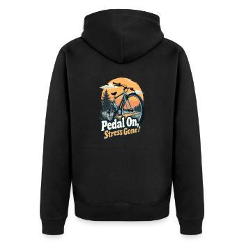 CYCLING . PEDAL ON, STRESS GONE! - Unisex Premium Organic Zip Hoodie - black - Back - Nico (187cm)