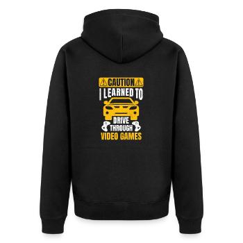 Funny Video Game Driver License Permit Driving - Unisex Premium Organic Zip Hoodie - black - Back - Nico (187cm)