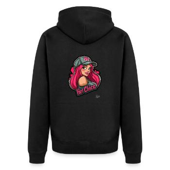 Hot Chica – Feurige Latina - Unisex Premium Bio Zip Hoodie - Schwarz - Hinten - Nico (187cm)