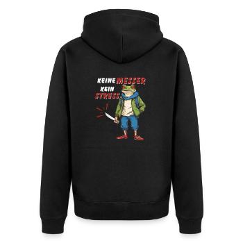 KEINE MESSER KEIN STRESS - Unisex Premium Bio Zip Hoodie - Schwarz - Hinten - Nico (187cm)