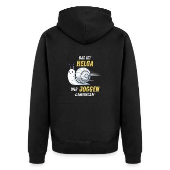 Helga Joggen Motivation Sport lustige Schnecke - Unisex Premium Bio Zip Hoodie - Schwarz - Hinten - Nico (187cm)