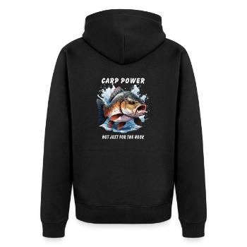 CARP POWER NOT JUST FOR THE HOOK - Unisex Premium Bio Zip Hoodie - Schwarz - Hinten - Nico (187cm)
