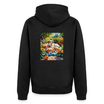 Autumn Bliss Hundefamilie Autumn Bliss Dog Family - Unisex Premium Bio Zip Hoodie - Schwarz - Hinten - Nico (187cm)