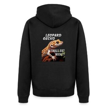 LEOPARD GECKO SMALL BUT MIGHTY - Unisex Premium Bio Zip Hoodie - Schwarz - Hinten - Nico (187cm)