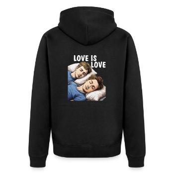 MEN SLEEPING LOVE IS LOVE - Unisex Premium Organic Zip Hoodie - black - Back - Nico (187cm)