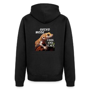 GECKO MODE COOL AND SCALY - Unisex Premium Bio Zip Hoodie - Schwarz - Hinten - Nico (187cm)