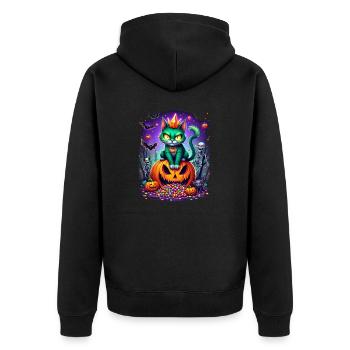 Lustige Halloween Psycho Katze mit Krone - Unisex Premium Bio Zip Hoodie - Schwarz - Hinten - Nico (187cm)