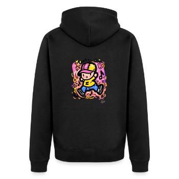 Cooles Happy Kind: Breakdance Beats im Blut - Unisex Premium Bio Zip Hoodie - Schwarz - Hinten - Nico (187cm)