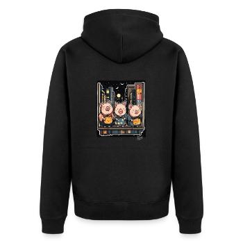 Funny pigs in Tokyo - Unisex Premium Organic Zip Hoodie - black - Back - Nico (187cm)