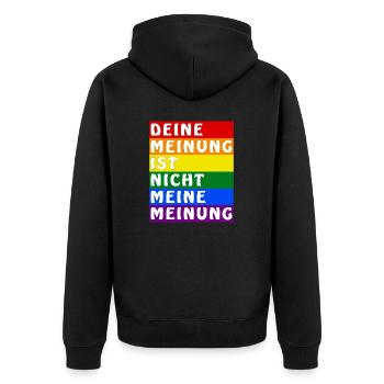 DEINE MEINUNG IST NICHT MEINE MEINUNG - Unisex Premium Bio Zip Hoodie - Schwarz - Hinten - Nico (187cm)