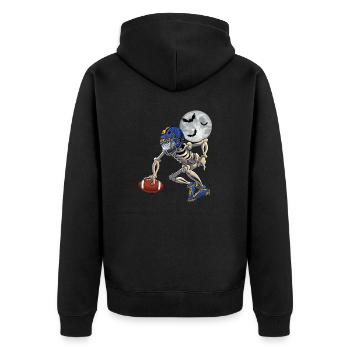 Funny Skeleton Playing Football Happy Halloween - Unisex Premium Bio Zip Hoodie - Schwarz - Hinten - Nico (187cm)
