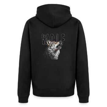 WOLF - Unisex Premium Bio Zip Hoodie - Schwarz - Hinten - Nico (187cm)