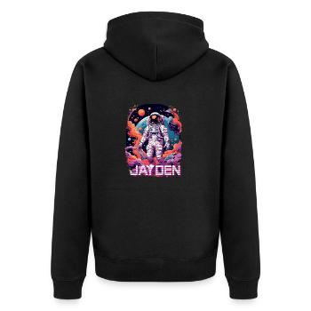 JAYDEN - Beautiful boy name with cool astronaut - Unisex Premium Organic Zip Hoodie - black - Back - Nico (187cm)