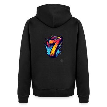 Design « 7 » lumineux aux couleurs explosives - Veste à capuche bio Premium Unisexe - noir - Dos - Nico (187cm)