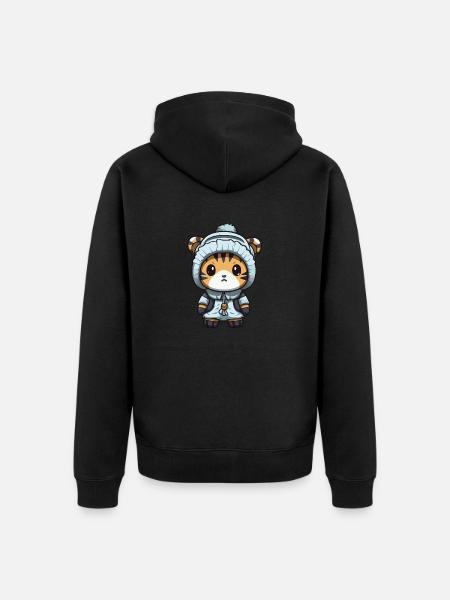 Tiger Winter Comic Niedlich - Unisex Premium Bio Zip Hoodie - Schwarz