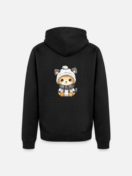 Fox Winter Comic Cute - Unisex Premium Organic Zip Hoodie - black
