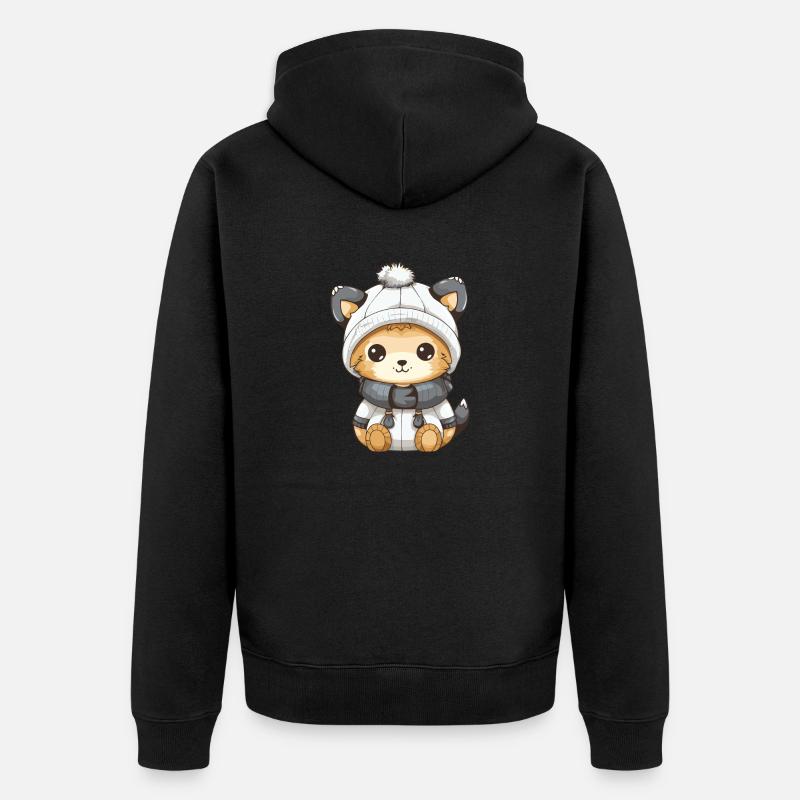 Fox Winter Comic Cute - Unisex Premium Organic Zip Hoodie - black