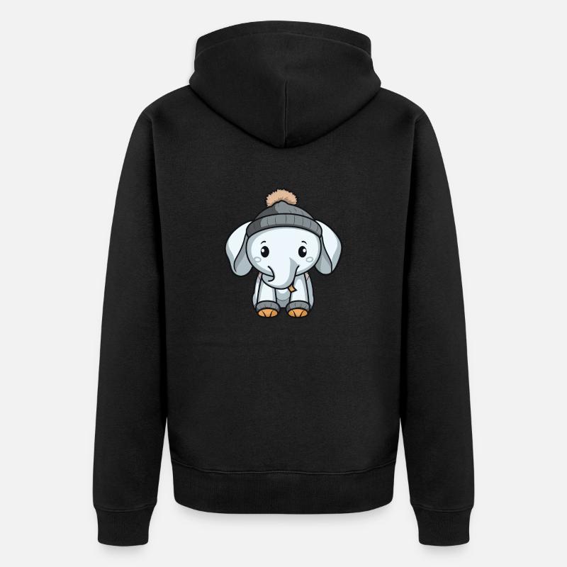 Elefant Winter Comic Niedlich - Unisex Premium Bio Zip Hoodie - Schwarz