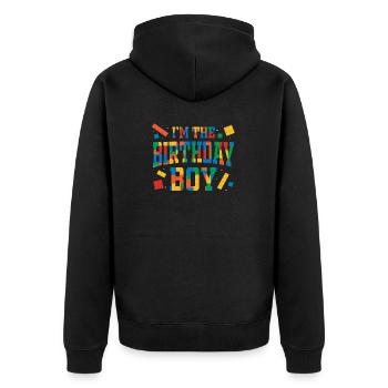 Colorful Birthday Boy Blocks Party Fun Design - Unisex Premium Organic Zip Hoodie - black - Back - Nico (187cm)