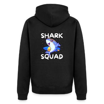 Shark Squad Fun Beach and Surfing Theme - Unisex Premium Bio Zip Hoodie - Schwarz - Hinten - Nico (187cm)