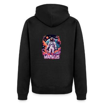 MARKUS - Schöner Jungen Name mit coolem Astronaut - Unisex Premium Bio Zip Hoodie - Schwarz - Hinten - Nico (187cm)