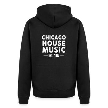 Chicago House Musik - Unisex Premium Bio Zip Hoodie - Schwarz - Hinten - Nico (187cm)