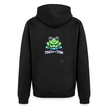 "Touch of the Tism" Frosch - Unisex Premium Bio Zip Hoodie - Schwarz - Hinten - Nico (187cm)