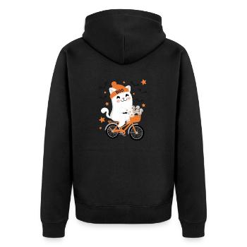 Katze Halloween Fahrrad - Unisex Premium Bio Zip Hoodie - Schwarz - Hinten - Nico (187cm)