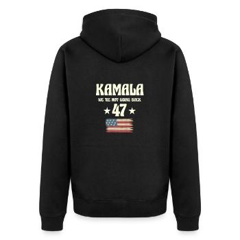 We are not going back kamala Us - Unisex Premium Organic Zip Hoodie - black - Back - Nico (187cm)