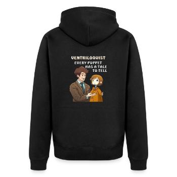 BAUCHREDNER EVERY PUPPET HAS A TALE TO - Unisex Premium Bio Zip Hoodie - Schwarz - Hinten - Nico (187cm)