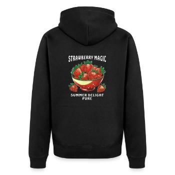 STRAWBERRY MAGIC SUMMER DELIGHT PURE - Unisex Premium Bio Zip Hoodie - Schwarz - Hinten - Nico (187cm)
