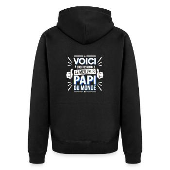 Here is the best grandpa in the world gift - Unisex Premium Organic Zip Hoodie - black - Back - Nico (187cm)
