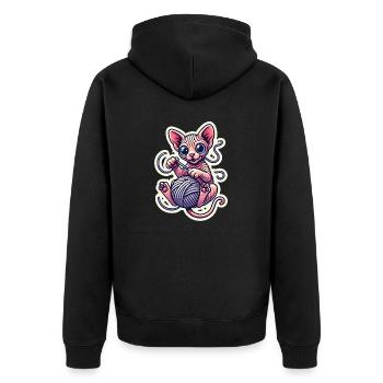 Mignon chaton Sphynx jouant avec un fil - Veste à capuche bio Premium Unisexe - noir - Dos - Nico (187cm)