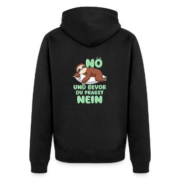 Nö Und Bevor Du Fragst Nein - Unisex Premium Bio Zip Hoodie - Schwarz - Hinten - Nico (187cm)