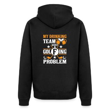 Mein Trinkteam hat ein Problem mit dem Golfen - Unisex Premium Bio Zip Hoodie - Schwarz - Hinten - Nico (187cm)