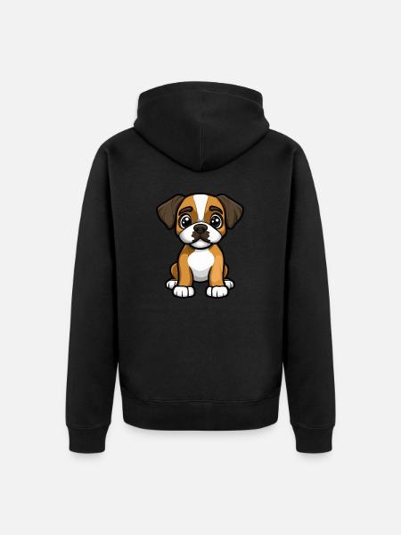 Boxer Dog Comic Cute - Unisex Premium Organic Zip Hoodie - black