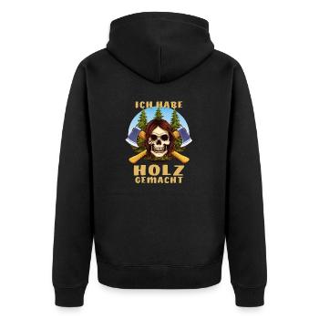 SKULL AXE I MADE WOOD - Unisex Premium Organic Zip Hoodie - black - Back - Nico (187cm)