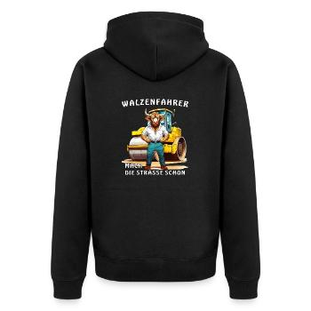 WALZENFAHRER MACH DIE STRASSE SCHÖN - Unisex Premium Bio Zip Hoodie - Schwarz - Hinten - Nico (187cm)