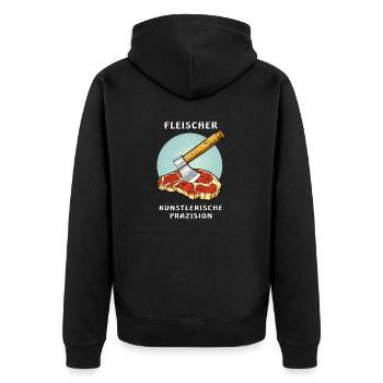 FLEISCHER ARTISTIC PRECISION - Unisex Premium Organic Zip Hoodie - black - Back - Nico (187cm)