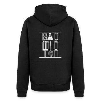 Schläger Federball Spieler Badminton - Unisex Premium Bio Zip Hoodie - Schwarz - Hinten - Nico (187cm)
