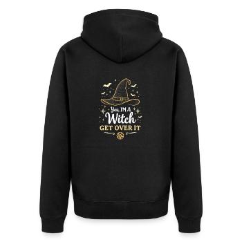 Ja, ich bin eine Hexe - Unisex Premium Bio Zip Hoodie - Schwarz - Hinten - Nico (187cm)