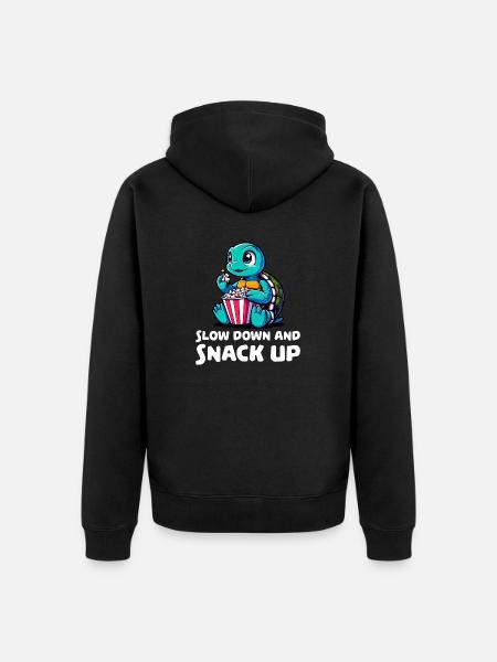 Slow down and snack up - Unisex Premium Organic Zip Hoodie - black
