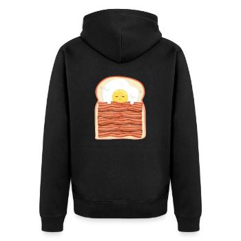 Schlafei mit Speck Schweinefleisch Speck - Unisex Premium Bio Zip Hoodie - Schwarz - Hinten - Nico (187cm)
