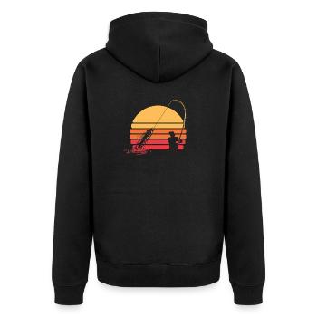 Fischer Angler Retro Sonnenuntergang Angeln - Unisex Premium Bio Zip Hoodie - Schwarz - Hinten - Nico (187cm)