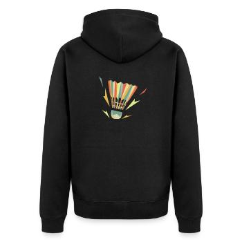 Badminton Retro Federball Spieler - Unisex Premium Bio Zip Hoodie - Schwarz - Hinten - Nico (187cm)