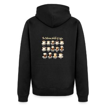 Die leckere Welt des Kaffee - Kaffee - Unisex Premium Bio Zip Hoodie - Schwarz - Hinten - Nico (187cm)