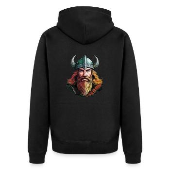 WIKINGER - Unisex Premium Bio Zip Hoodie - Schwarz - Hinten - Nico (187cm)